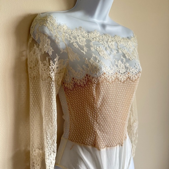Vintage Jiki Monte-Carlo Creations Women's Bridal Lace Silk Wool Bodysuit S - Picture 2 of 14